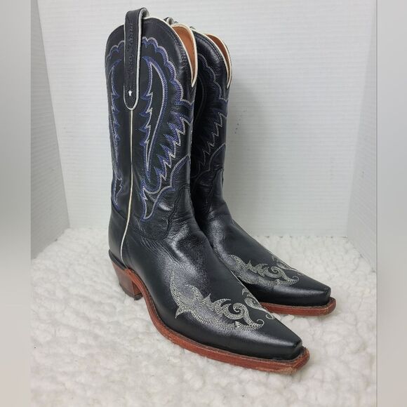 Tony Lama Shoes - Tony Lama Black and Silver Heeled Boots